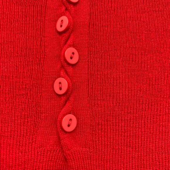 Red Merino Wool Henley Sweater M – Soft Rib Knit Button Front Winter Classic - Picture 10 of 16